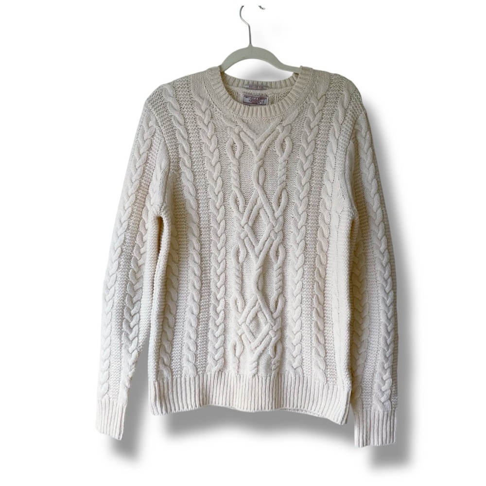 Wallace & Barnes for J. Crew Shetland Wool Ivory Cable Knit Sweater Size S